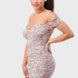 Floral Print Mesh Sweetheart Ruffled Off Shoulder Ruched Mini Dress