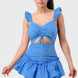 Sweetheart With Drawstring Bow Cutout Ruffled Flutter Sleeves Mini Dress