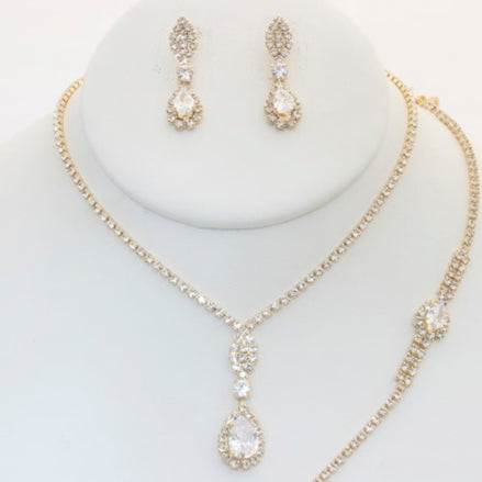 Rhinestone Necklace Earring Bracelet Set