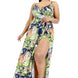 Plus Tropical Leaf Print Surplice Maxi Dress