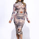 Tattoo Body Print Mesh Midi Dress