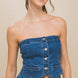 Denim Strapless Button-up Crop Top