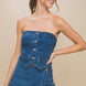 Denim Strapless Button-up Crop Top
