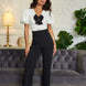 Bow N Pearl Detailed Blk N Wht Fashion Jumpsuit