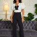 Bow N Pearl Detailed Blk N Wht Fashion Jumpsuit