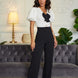 Bow N Pearl Detailed Blk N Wht Fashion Jumpsuit