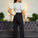 Bow N Pearl Detailed Blk N Wht Fashion Jumpsuit