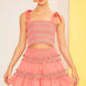 Self Tie Shoulder Smocking Ruffle Crop Top