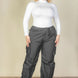 Plus Size Flap Pockets Drawstring Ruched Parachute Pants