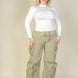 Plus Size Flap Pockets Drawstring Ruched Parachute Pants