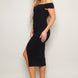 Off Shoulder Techno Crepe Midi Dress