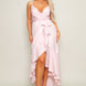 Spaghetti Strap Deep V Ruffled Wrap Midi Dress