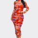 Summer Heat Print Mesh Ruched Midi Dress