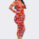 Summer Heat Print Mesh Ruched Midi Dress
