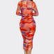 Summer Heat Print Mesh Ruched Midi Dress