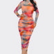 Summer Heat Print Mesh Ruched Midi Dress