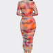 Summer Heat Print Mesh Ruched Midi Dress