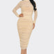 Solid Mesh Ruched Midi Dress