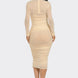 Solid Mesh Ruched Midi Dress