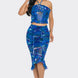 Tropical Waters Print Mesh Ruffle Halter Skirt Set