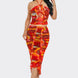 Tropical Waters Print Mesh Ruffle Halter Skirt Set