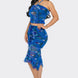 Tropical Waters Print Mesh Ruffle Halter Skirt Set