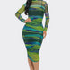 Glitch Print Mesh Ruched Midi Dress