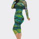 Glitch Print Mesh Ruched Midi Dress