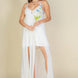 Plunge Neck Split Thigh Mesh Maxi Dress