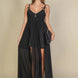 Plunge Neck Split Thigh Mesh Maxi Dress