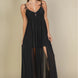 Plunge Neck Split Thigh Mesh Maxi Dress