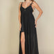 Plunge Neck Split Thigh Mesh Maxi Dress