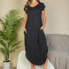 Hidden Pocket Batwing Sleeve V Neck Long Dress