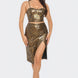 Pu Cheetah Print Top & Front Wrap Slit Skirt Set