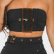 Front Eyelet Buckle Belt Top And Skirt Set