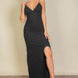 Eyelash Lace Trim Split Thigh Cami Dress