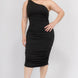 Plus Size Sexy Solid Color Ruched One Shoulder Midi Bodycon Dress