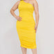 Plus Size Sexy Solid Color Ruched One Shoulder Midi Bodycon Dress