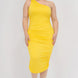 Plus Size Sexy Solid Color Ruched One Shoulder Midi Bodycon Dress