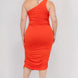 Plus Size Sexy Solid Color Ruched One Shoulder Midi Bodycon Dress