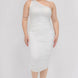 Plus Size Sexy Solid Color Ruched One Shoulder Midi Bodycon Dress