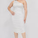 Plus Size Sexy Solid Color Ruched One Shoulder Midi Bodycon Dress