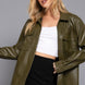 Long Slv Faux Leather Shacket