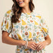 Printed elastic waistband short sleeve top