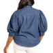 Washed Denim Puff Sleeve Blouse With Tie