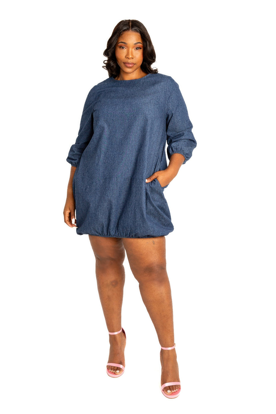 Washed Denim Bubbled Dress
