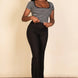 Ribbed Tight Knitted Striped Square Neck Short Sleeve T shirt