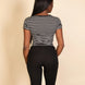 Ribbed Tight Knitted Striped Square Neck Short Sleeve T shirt