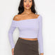 Bardot ribbed long sleeve crop top