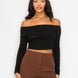 Bardot ribbed long sleeve crop top